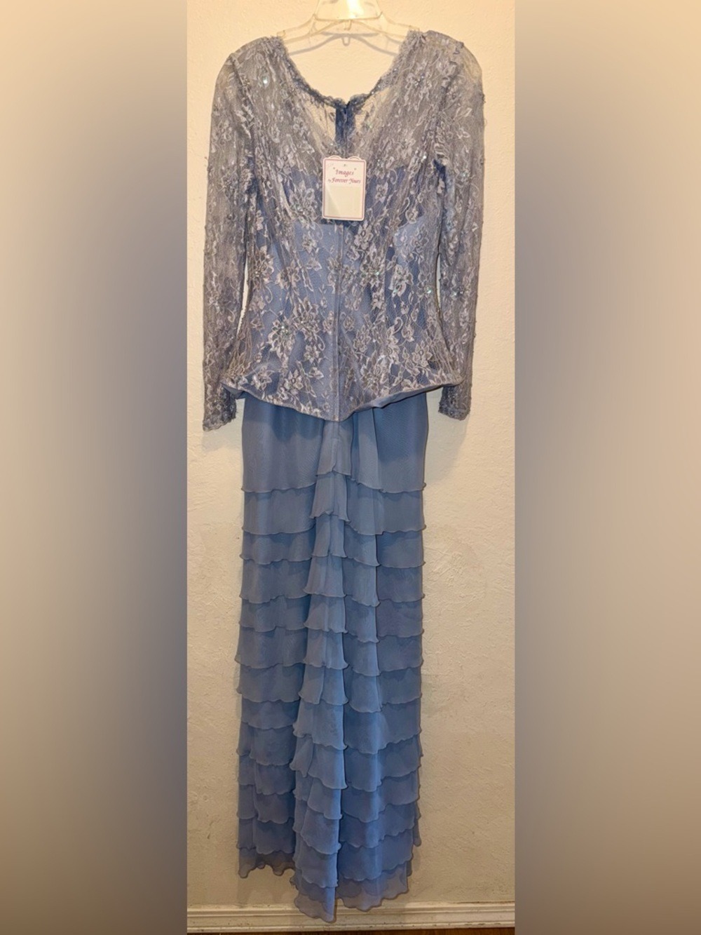 NEW Formal Lace Dress with semi sheer long sleeves and bodice floral embroidery - Picture 3 of 8